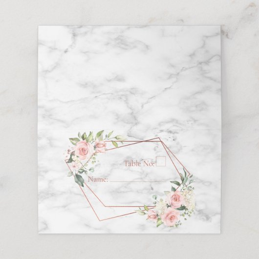 Kupfergeometrische Marmorplatte Rosa Blüte Platzkarte (Außenseite Aufgefaltet)