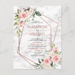 Kupfergeometrische Marmorplatte Rosa florale Postk Ankündigungspostkarte