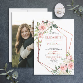 Kupfergeometrische Pfirsichfarben Rosa Blumenzehen Einladung