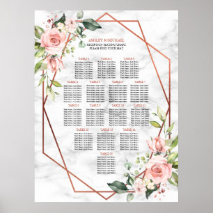 Kupfergeometrisches Marmor Rosa Blumengesteck Poster