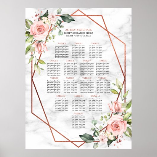 Kupfergeometrisches Marmor Rosa Blumengesteck Poster (Vorne)
