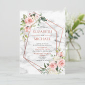 Kupfergeometrisches Marmor Rosa Blumenzehen Einladung (Stehend Vorderseite)