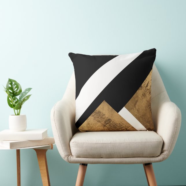 Kupfergold Geometric Schwarz-weiß Kissen (Stuhl )