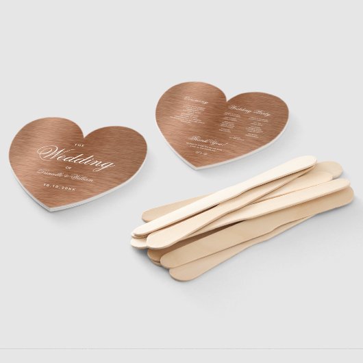 Kupferherz Elegantes White Script Hochzeitsprogram Fächer (Non-assembled)