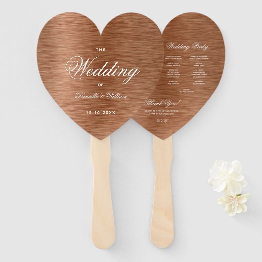 Kupferherz Elegantes White Script Hochzeitsprogram Fächer (Vorne und Hinten)