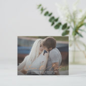 Kupferkalligrafie-Overlay-Foto Save the Date Postkarte (Stehend Vorderseite)