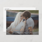 Kupferkalligrafie-Overlay-Foto Save the Date Postkarte (Vorne/Hinten)