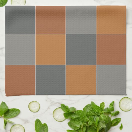 Kupferkaramel und graue Quadrate Geschirrtuch (Gefaltet)