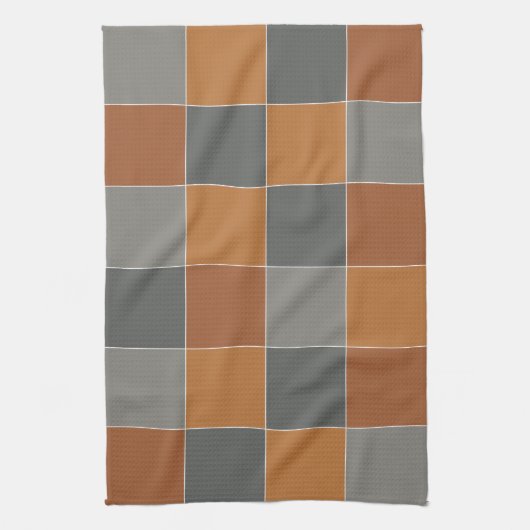 Kupferkaramel und graue Quadrate Geschirrtuch (Vertikal)