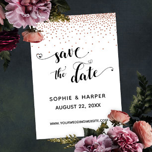 Kupferkonfetti und Kalligraphie mit Herz Save The Date
