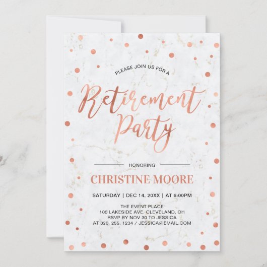 Kupferkonfetti und Marmor | Modernes Party für die Einladung (Vorderseite)