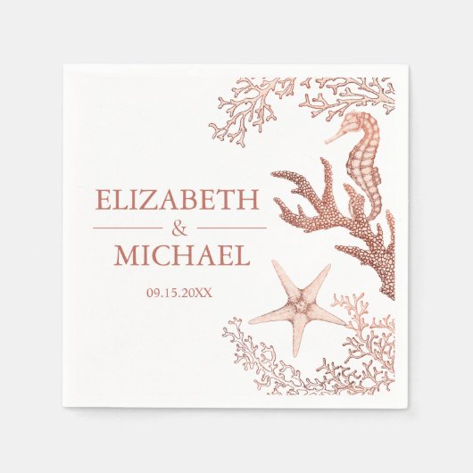 Kupferkorallen Starfish Seepferd Hochzeit Serviette (Vorderseite)