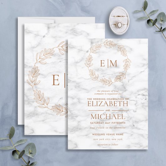 Kupferkrautmarmor Monogram Elegant Wedding Einladung