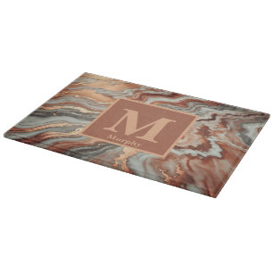Kupfermarmor mit Monogramm aus weißen und grauen V Schneidebrett