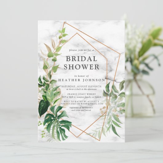 Kupfermarmordusche, geometrische Tropengolddusche Einladung (Stehend Vorderseite)