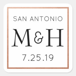 Kupfermonogramm-Hochzeitsticker-Liebessiegel Quadratischer Aufkleber