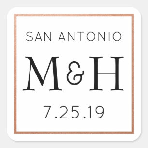 Kupfermonogramm-Hochzeitsticker-Liebessiegel Quadratischer Aufkleber