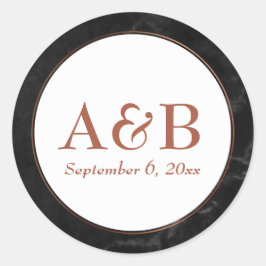 Kupfermonogramm und Datum über schwarzem Marmor Runder Aufkleber