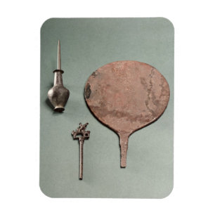 Kupferne Haarnadel, Collyriumstange mit Topf und Magnet