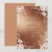 Kupferne Hochzeit mit Blättern Einladung (Vorne/Hinten)