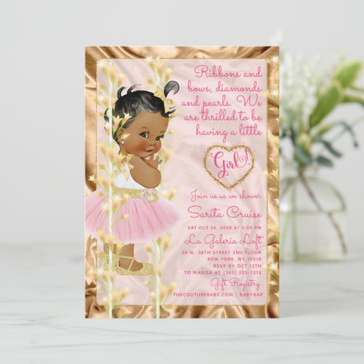 Kupferne Rosa-u. GoldBaby-Babyparty Einladung (Stehend Vorderseite)