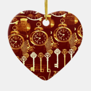 Kupferne Schlüssel und Uhren Steampunk Traum Found Keramik Ornament