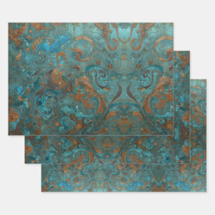 Kupferne Vintage-Ephemera mit beschädigter Patina Geschenkpapier Set