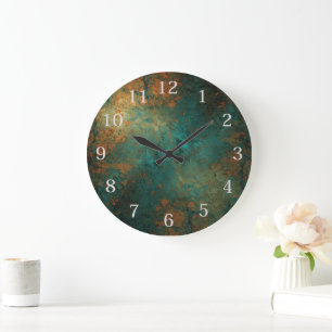 Kupferne Vintage-Ephemera mit beschädigter Patina Große Wanduhr