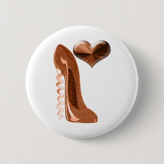Kupferner Stilett-Absatz-Schuh und Herz 3D Button (Vorderseite)