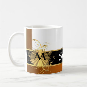 Kupfernes Schwarz- und Goldmonogramm Kaffeetasse