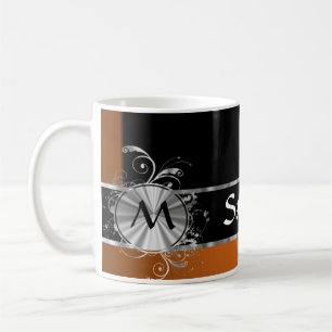 Kupfernes schwarzes und silbernes Monogramm Kaffeetasse