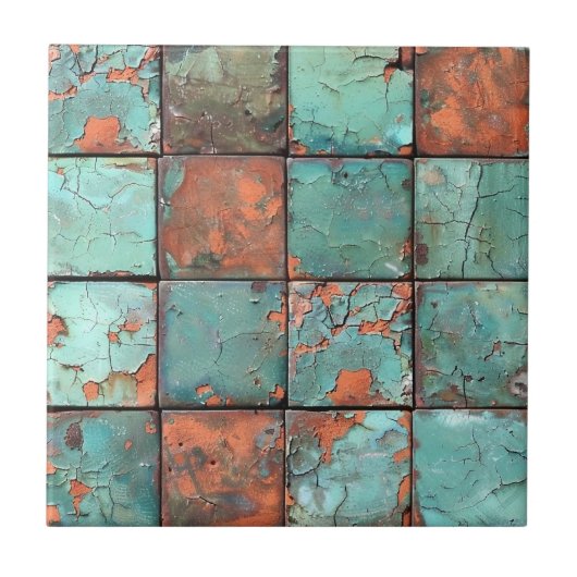 Kupferpatina Keramikfliese mit distressed Finish (Vorderseite)