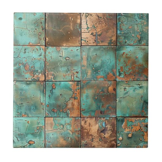Kupferpatina Keramikfliese mit distressed Finish (Vorderseite)