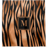 Kupferschwarz Zebrastreifen Monogramm Badezimmer Duschvorhang (Vorderseite)