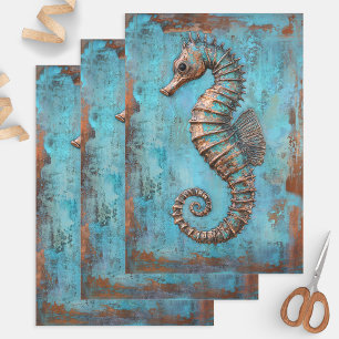 Kupferseepferdchen-Patina-oberflächlich beschädigt Geschenkpapier Set
