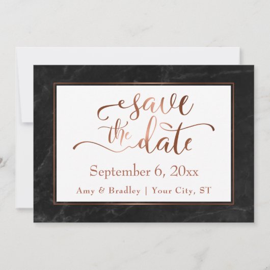 Kupferskript und Schwarzes Marmor Hochzeit speiche Save The Date (Vorderseite)