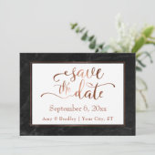 Kupferskript und Schwarzes Marmor Hochzeit speiche Save The Date (Stehend Vorderseite)