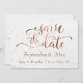 Kupferskript & White Marble Wedding Speichern Sie Save The Date (Vorderseite)