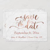 Kupferskript & White Marble Wedding Speichern Sie Save The Date (Vorne/Hinten)