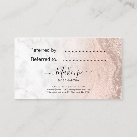 Kupferstich-Rose Gold Glitzer Lippen Marmor Makeup Empfehlungskarte (Rückseite)