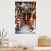 Kupfertöpfe auf dem Markt Poster (Küche)