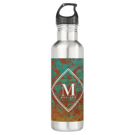 Kupfertürkis-Metallic-Textur Monogramm Edelstahlflasche