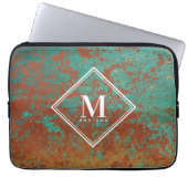 Kupfertürkis-Metallic-Textur Monogramm Laptopschutzhülle (Vorderseite)