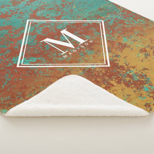 Kupfertürkis-Metallic-Textur Monogramm Sherpadecke (3/4)