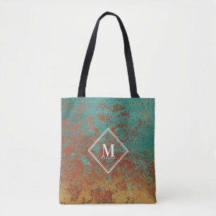 Kupfertürkis-Metallic-Textur Monogramm Tasche