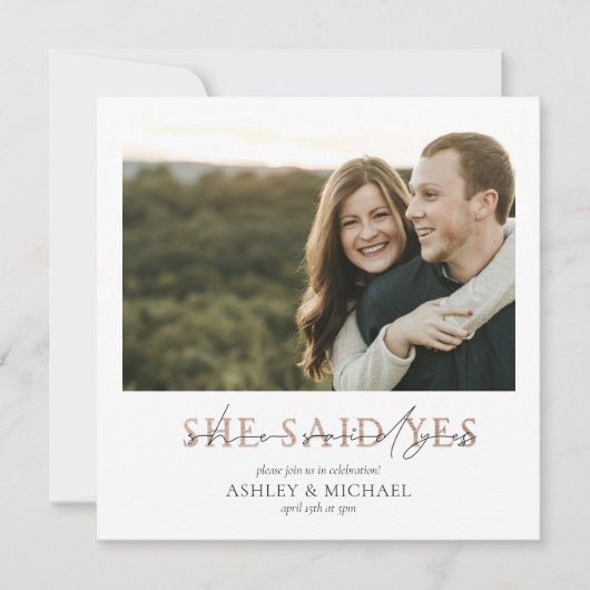 KUPFERTYPOGRAPHIE Sie sagte ja Square Verlobung Einladung (Vorderseite)