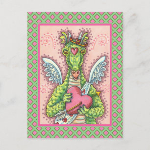 KUPID DRAGON, HERZ UND ARROS FANTASY VALENTINE FEIERTAGSPOSTKARTE