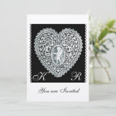 KUPID LACE HERZ MONOGRAMM Filzpapier Einladung (Stehend Vorderseite)