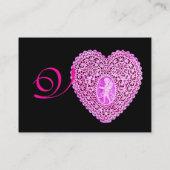 KUPID LACE HERZ MONOGRAMM, rosa, fuchsien, schwarz Visitenkarte (Rückseite)