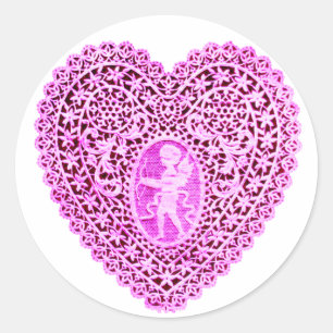 KUPID LACE HERZ, rosa Runder Aufkleber